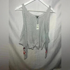 Express XS Cold Shoulder Embroidered Sleeve Blouse